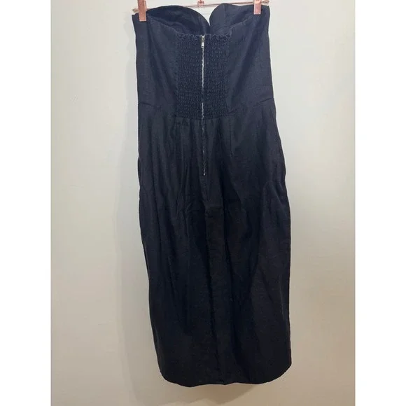 Reformation Black Linen Strapless Bustier Midi Dress with Front Slit - Picture 8 of 10